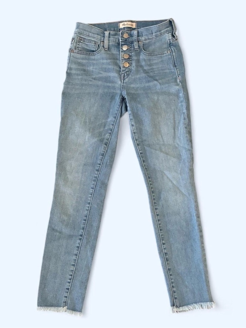 Madewell skinny 9 inch high rise button fly raw hem frayed jeans size 23